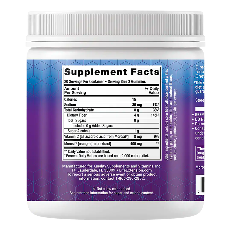 Life Extension Gummy Science™ Mediterranean Weight Management in 60 gummies for fat and weight loss, supplement facts.